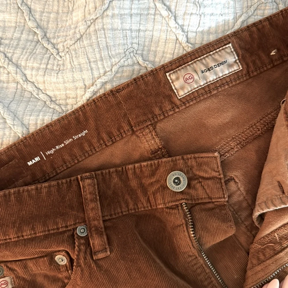 NWOT AG Mari High Rise Slim Straight corduroy 1 year sulfur caramel color - Picture 5 of 7